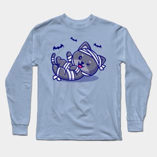 Cute Mummy Cat Laughing Cartoon Long Sleeve T-Shirt